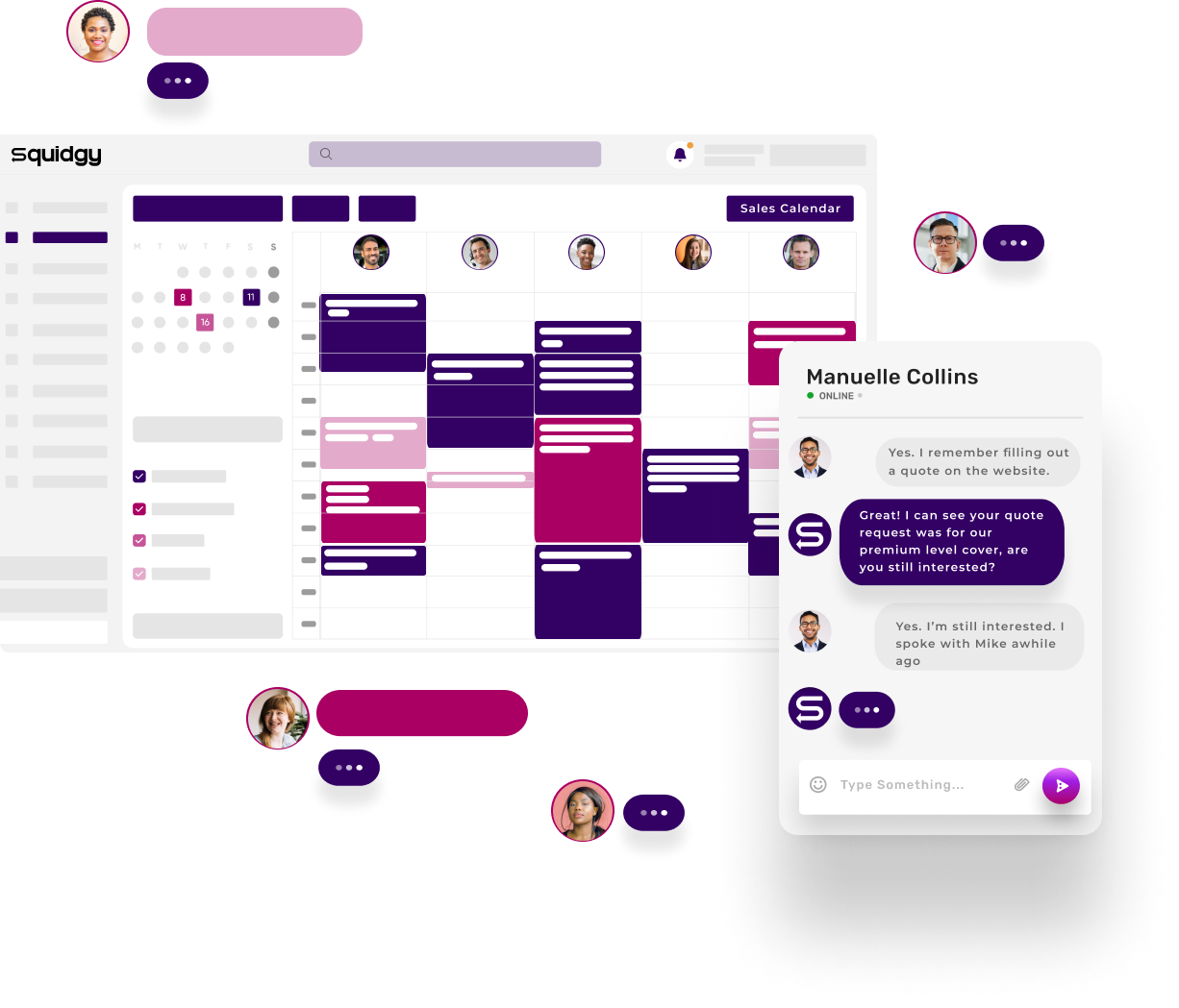 Squidgy AI platform with sales calendar and messaging